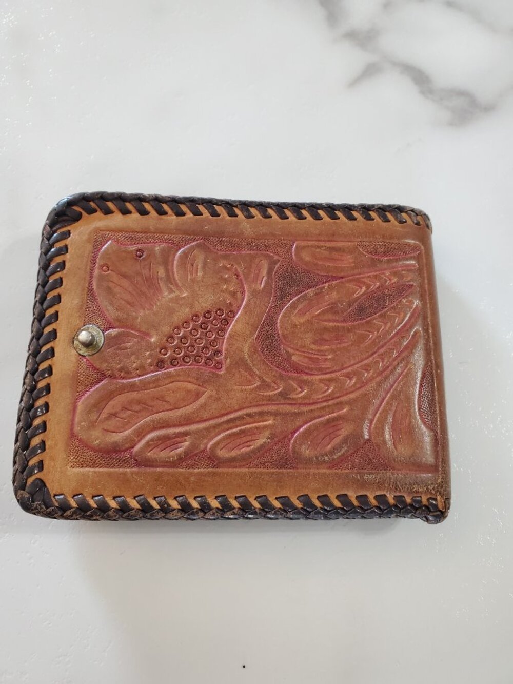 Vintage Hand-Tooled Native American Wallet with Floral Design